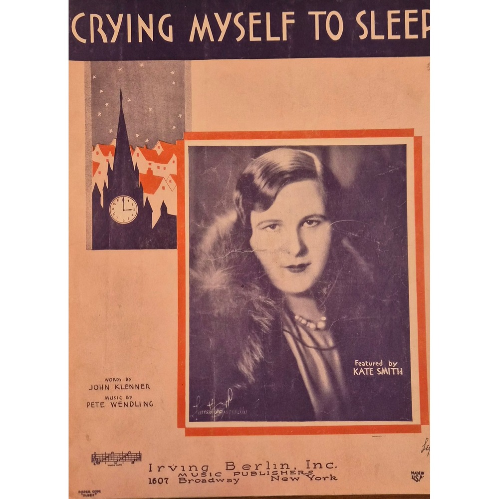 Crying Myself To Sleep 1930 Vintage Sheet Music Kate Smith Irving Berlin Inc